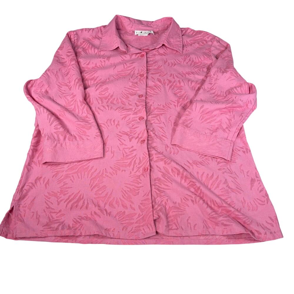 VTG Womens pink 3/4 sleeve blouse, sheer design. Size 1X. linen blend. vacation